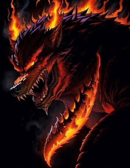 Neon Flaming Werewolf in High Terror Horror Style