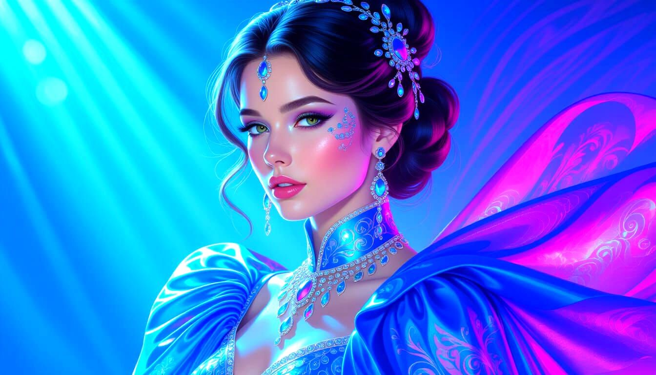 Futuristic Woman in Ornate Gemstone Attire