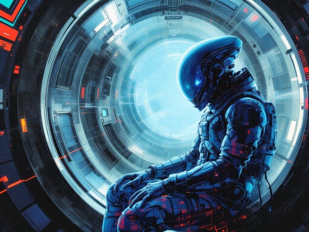 Futuristic Astronaut in Spaceship With Alien Overlay