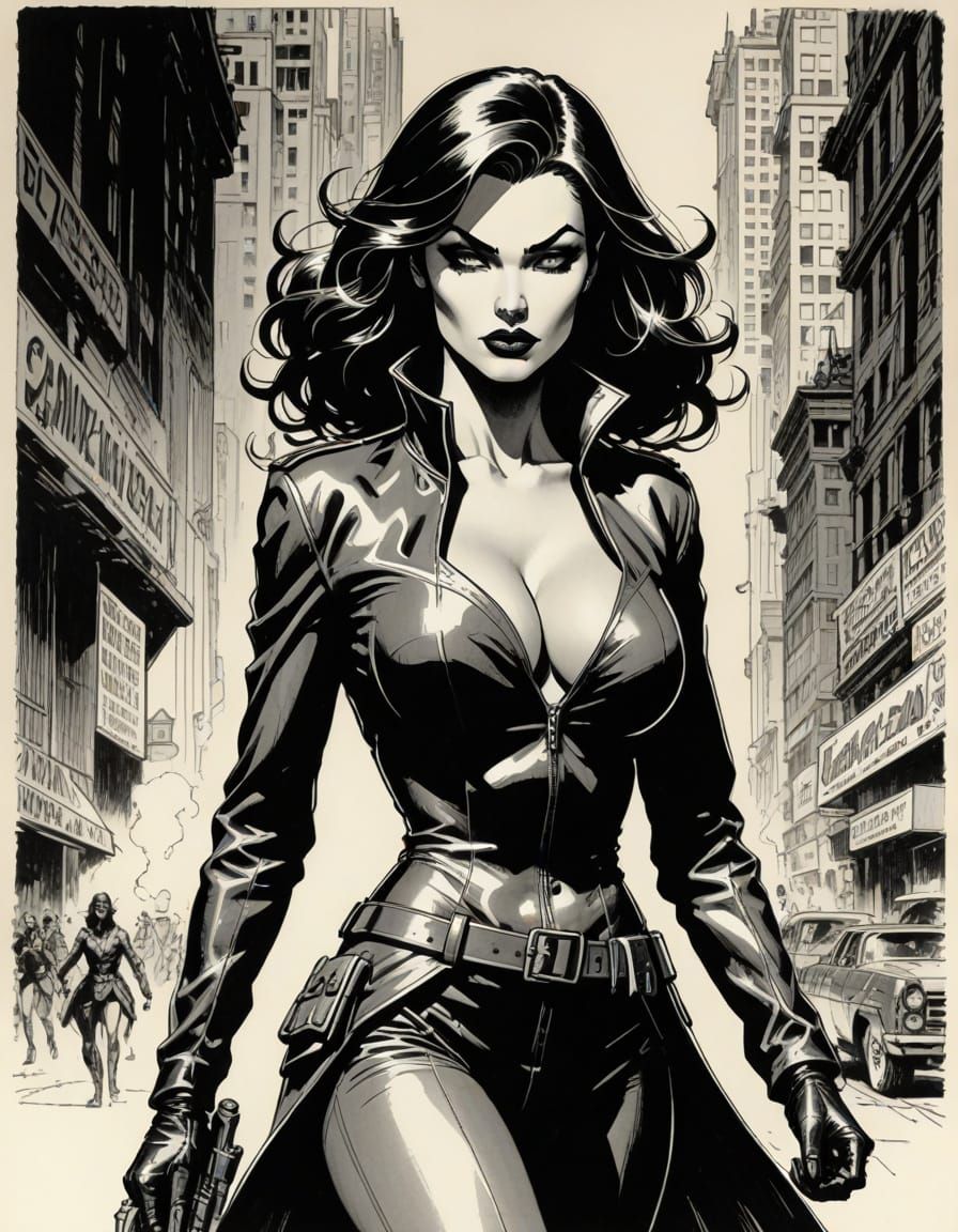 Dangerous Spy Woman: Comic Book Ink Drawing