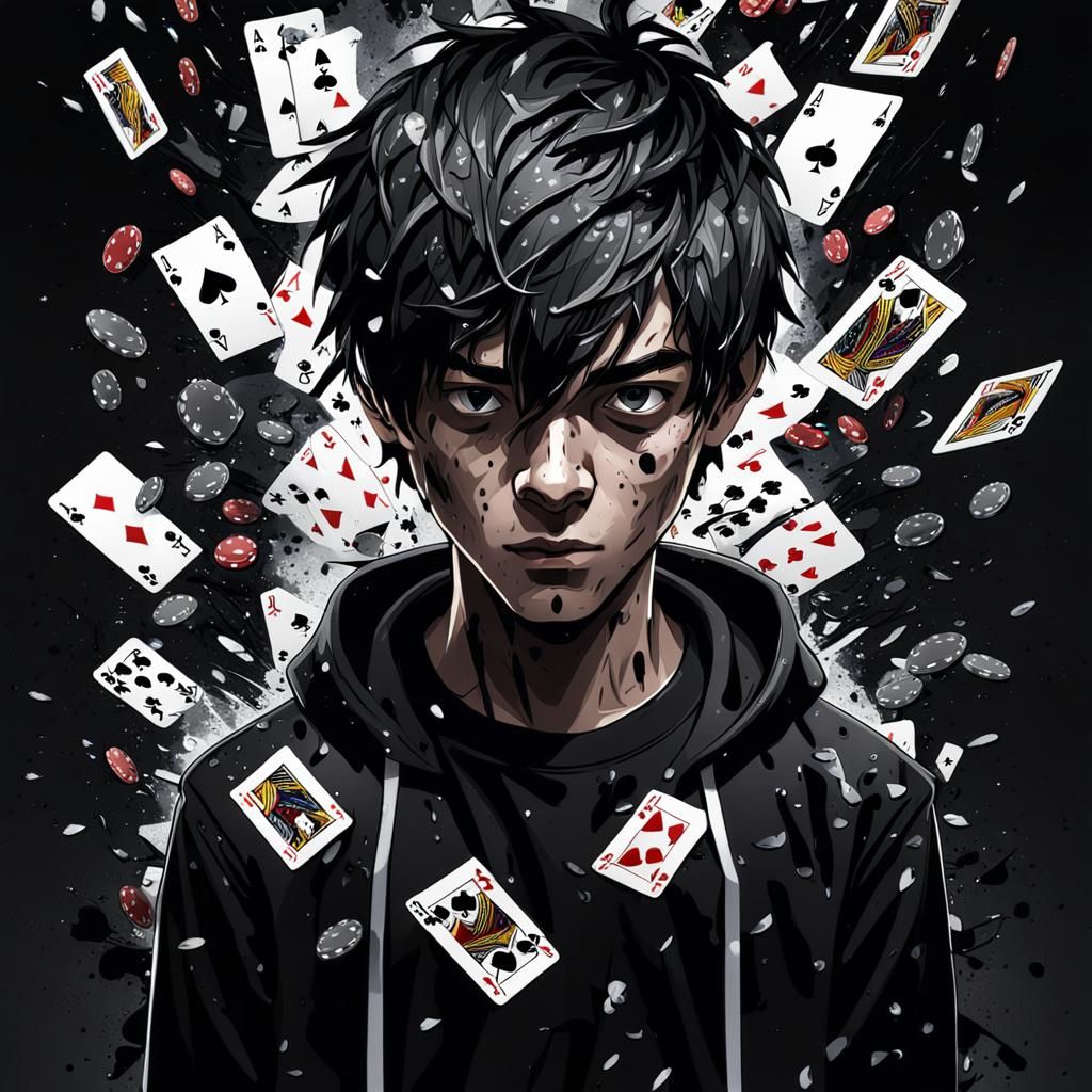 Teenager in Poker Card Room: Hyperrealistic Splash Art