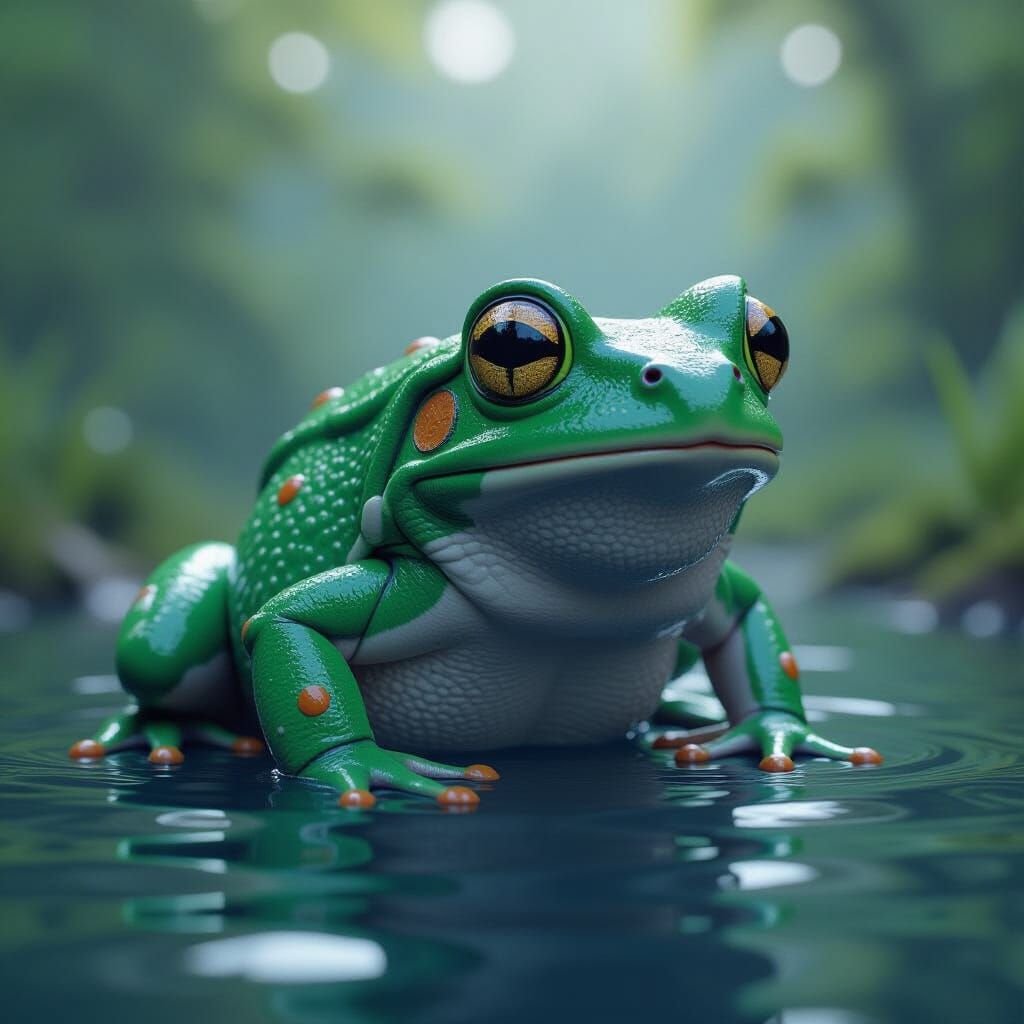 Detailed Frog Matte Painting in Deep, Complementary Colors