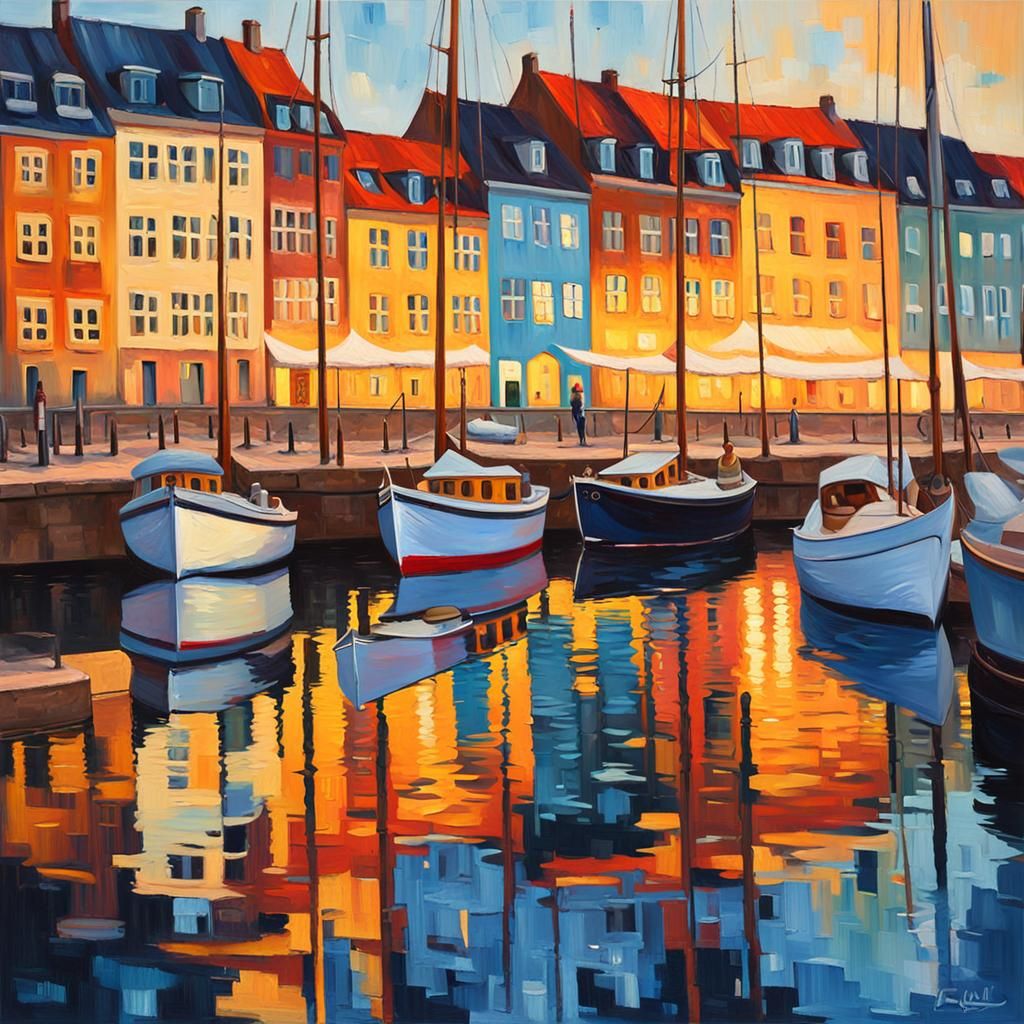 Copenhagen Canals: Neo-Impressionist Expressionist Oil Paint...