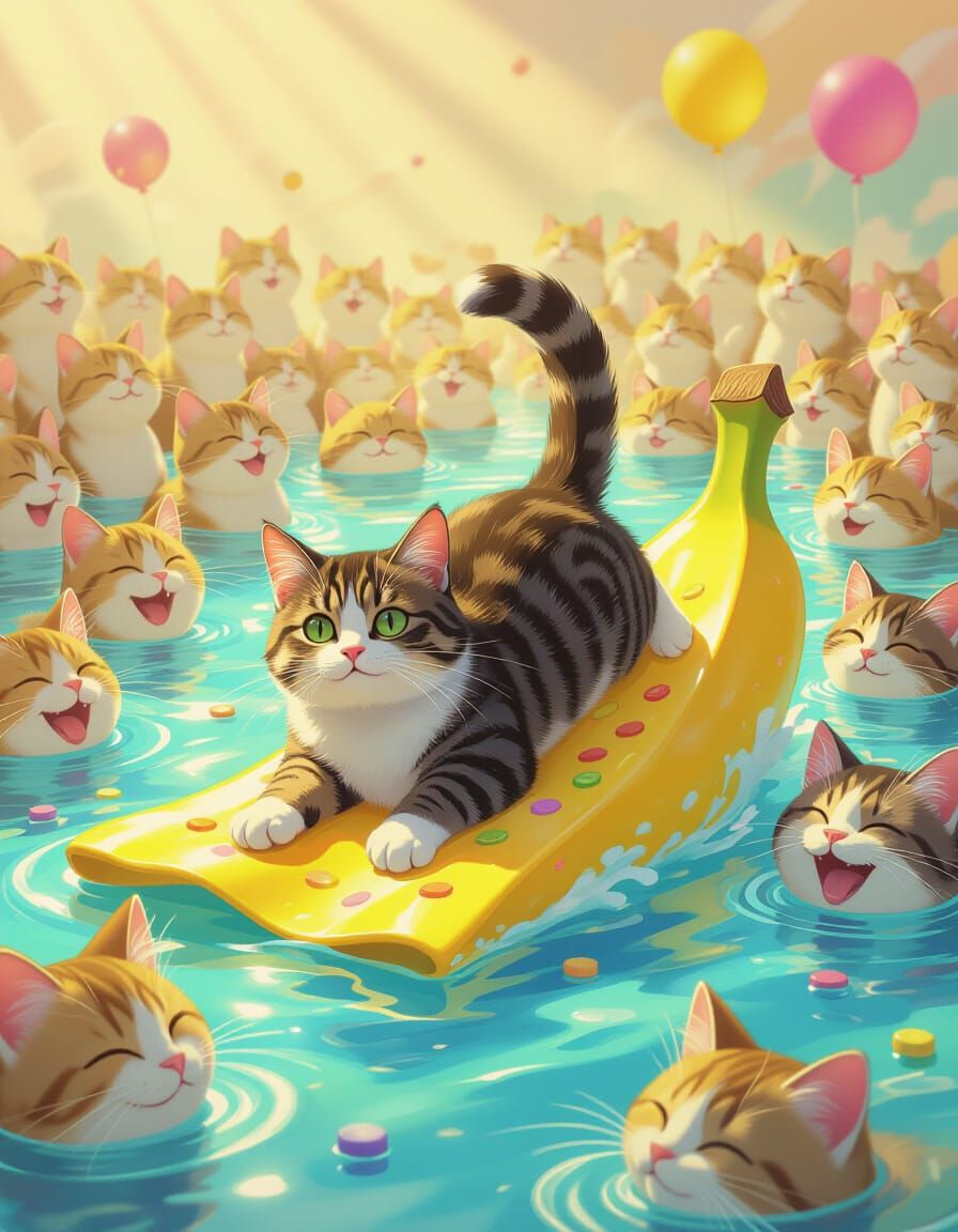 Cat Slides on Banana Peel in Candy Art Style
