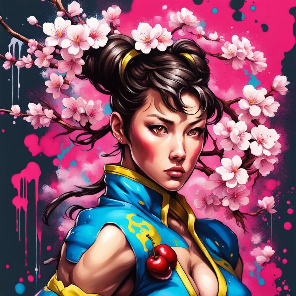 Chun Li Cherry Blossom Graffiti Art