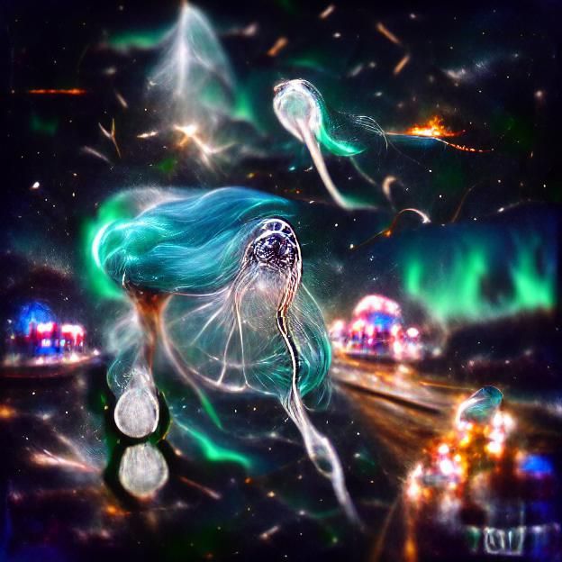 Cosmic Crystalline Jellyfish in Nebula