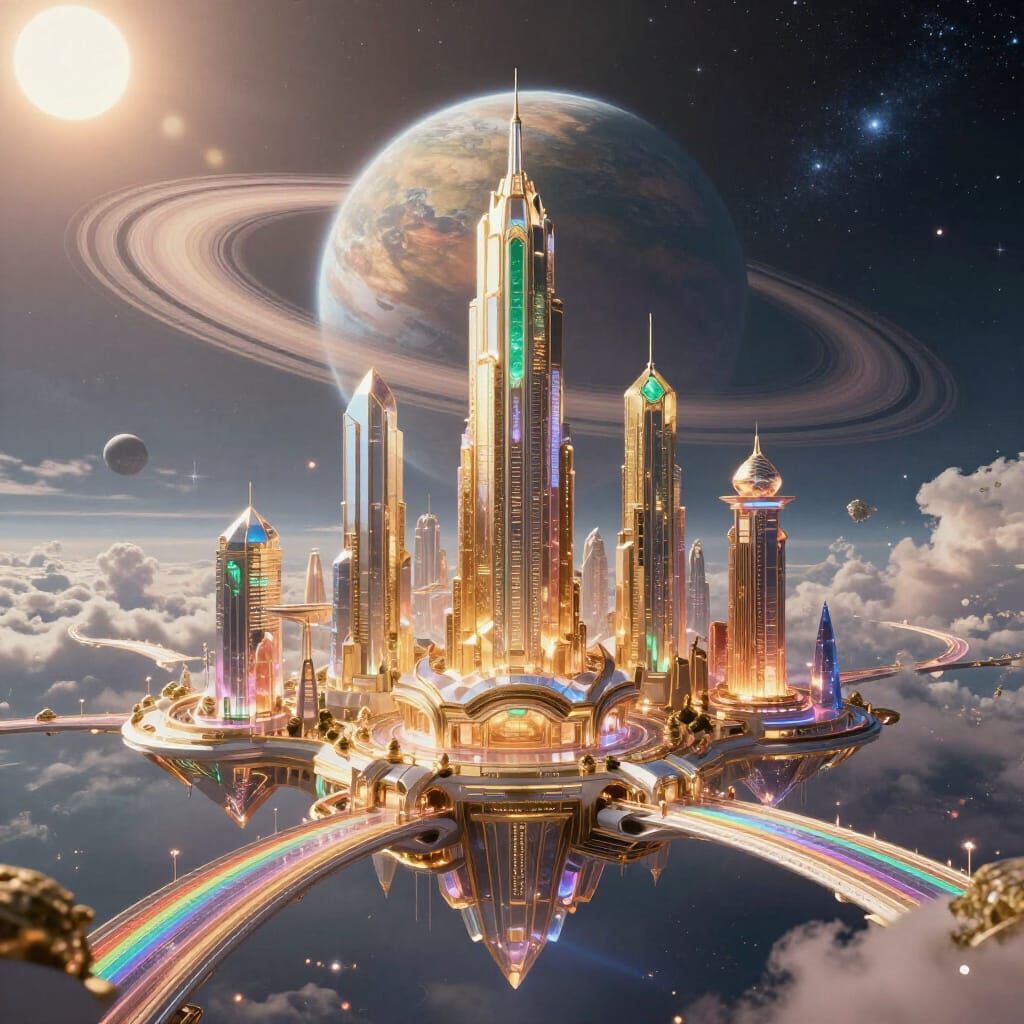 Floating Crystal City Under Two Suns