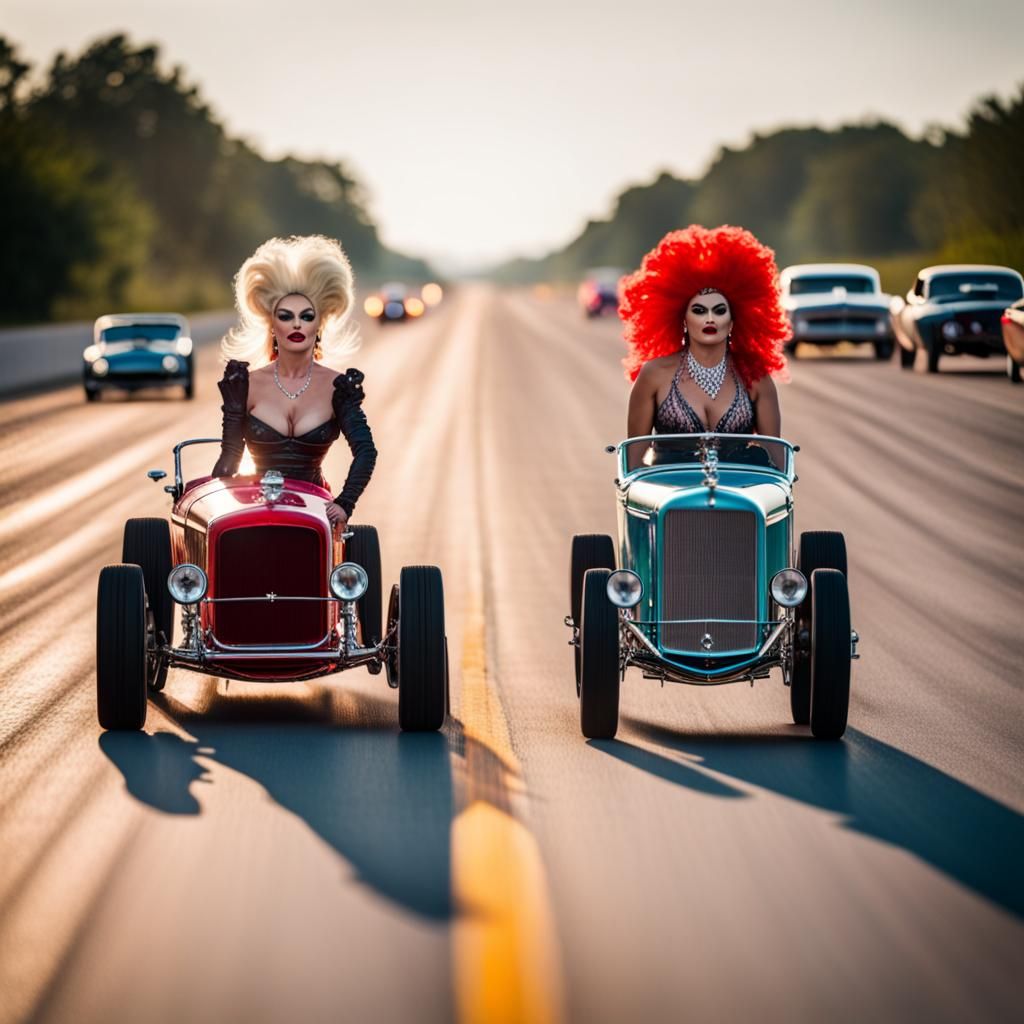 Drag Queens in Hot Rod Race: Professional Photography