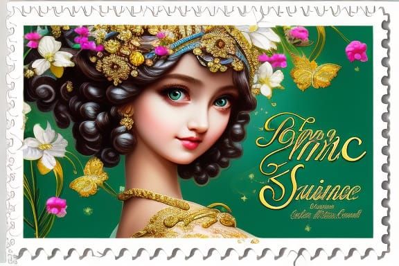 Cute Princess Postage Stamp Art Nouveau Style
