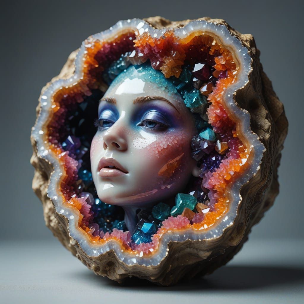 Ethereal Gemstone Sculpture in Vibrant, Iridescent Hues