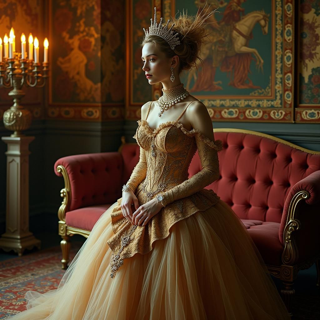 Fantastical Renaissance Courtesan in Elegant Futurism Style