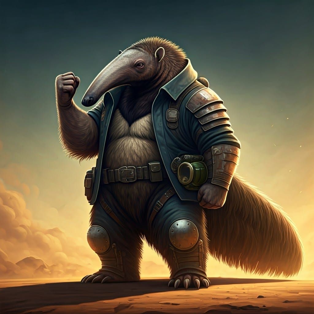 Heroic Anteater in Dystopian Comic Book Style