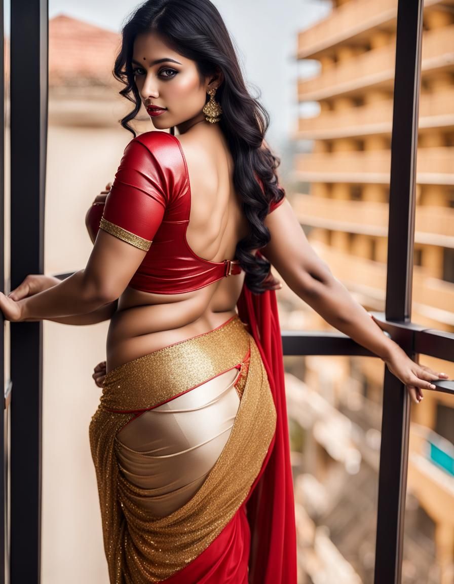 Hyperrealistic Curvy Woman in Glittering Saree