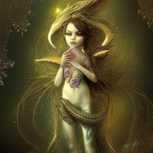 Chibi Dragon with Pearlescent Scales in Fairycore Style