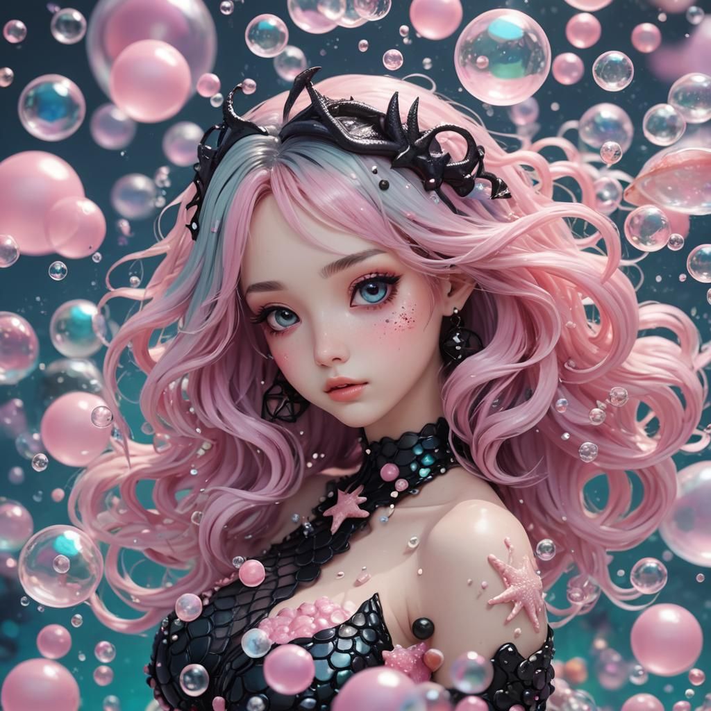 Dreamy Pastel Goth Mermaid in a Whimsical Oceanic Realm