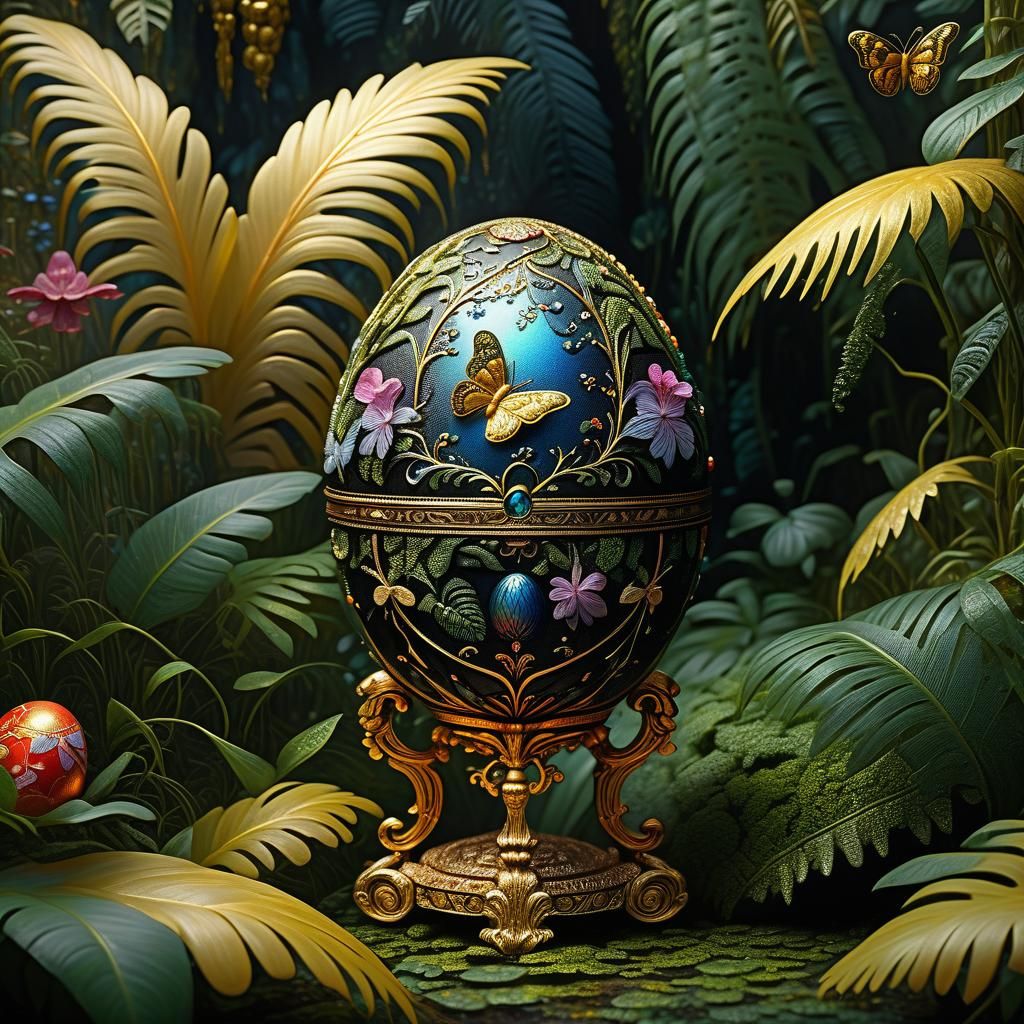 Ornate Faberge Egg in Rainforest, Fantasy Concept Art
