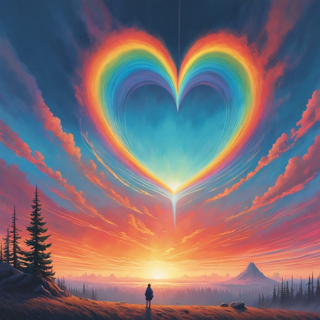 Whimsical Rainbow Heart in Dreamy Futuristic Style