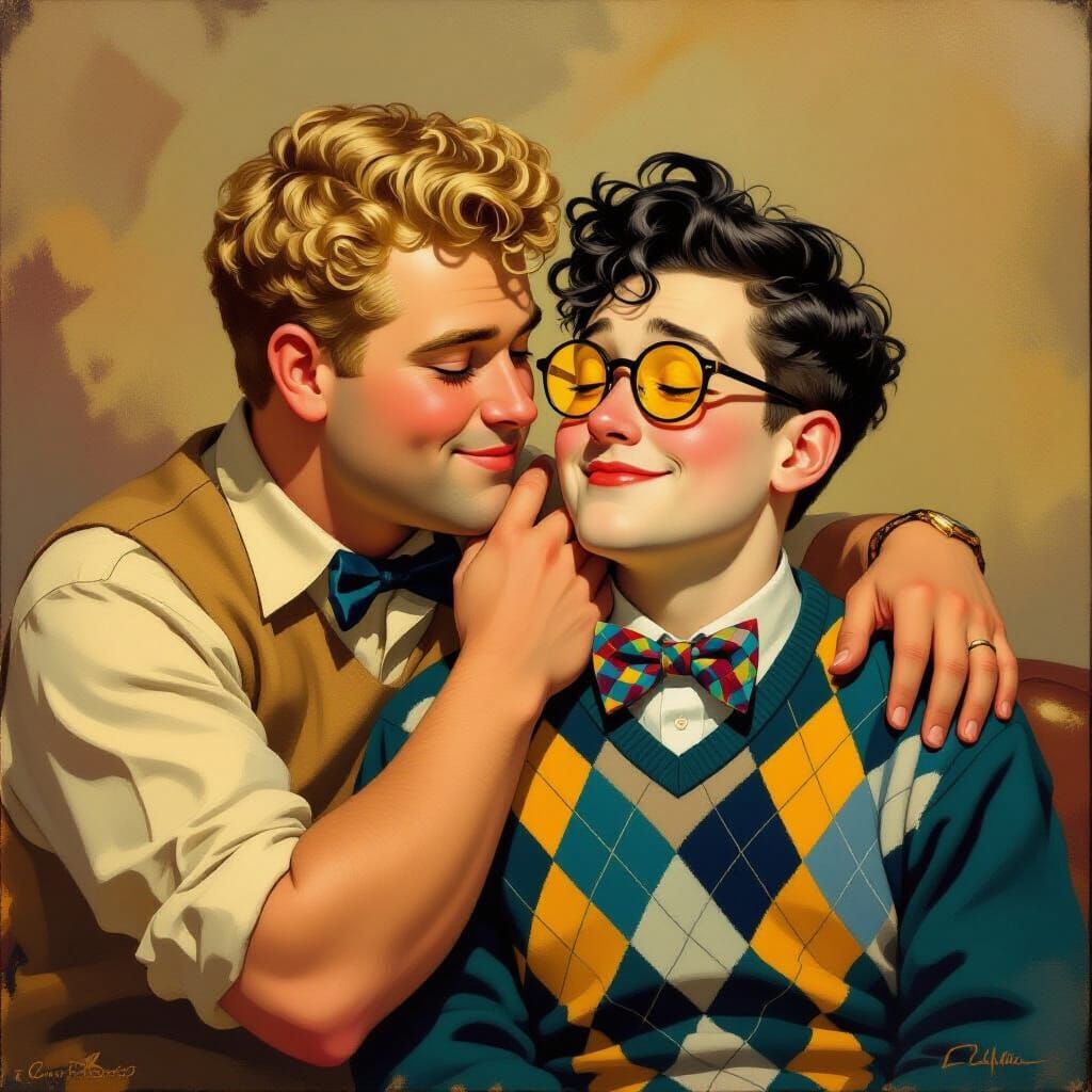 Friends Affectionately Rendered as Oil Painting