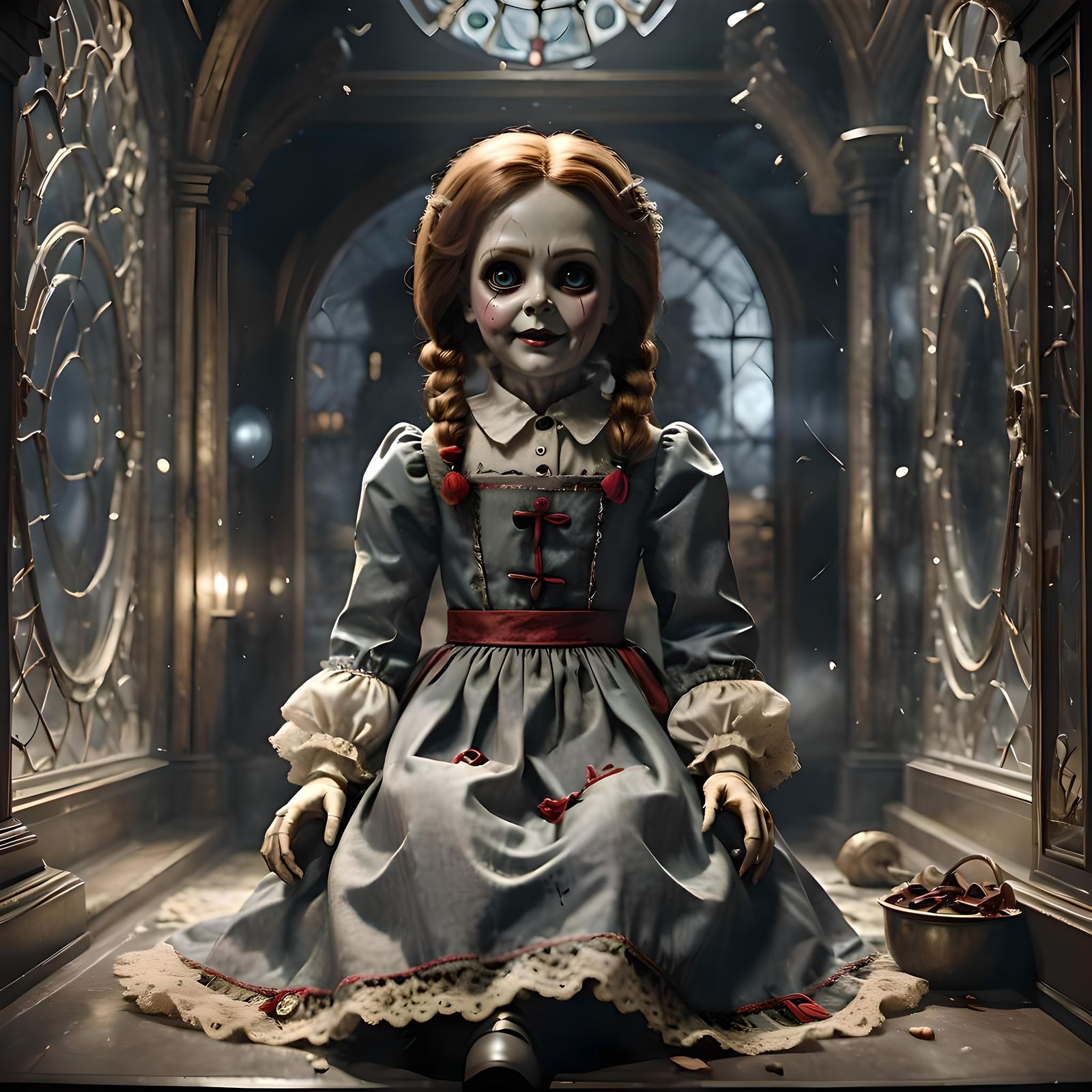 Annabelle Doll in Glass Case: Detailed Matte Painting