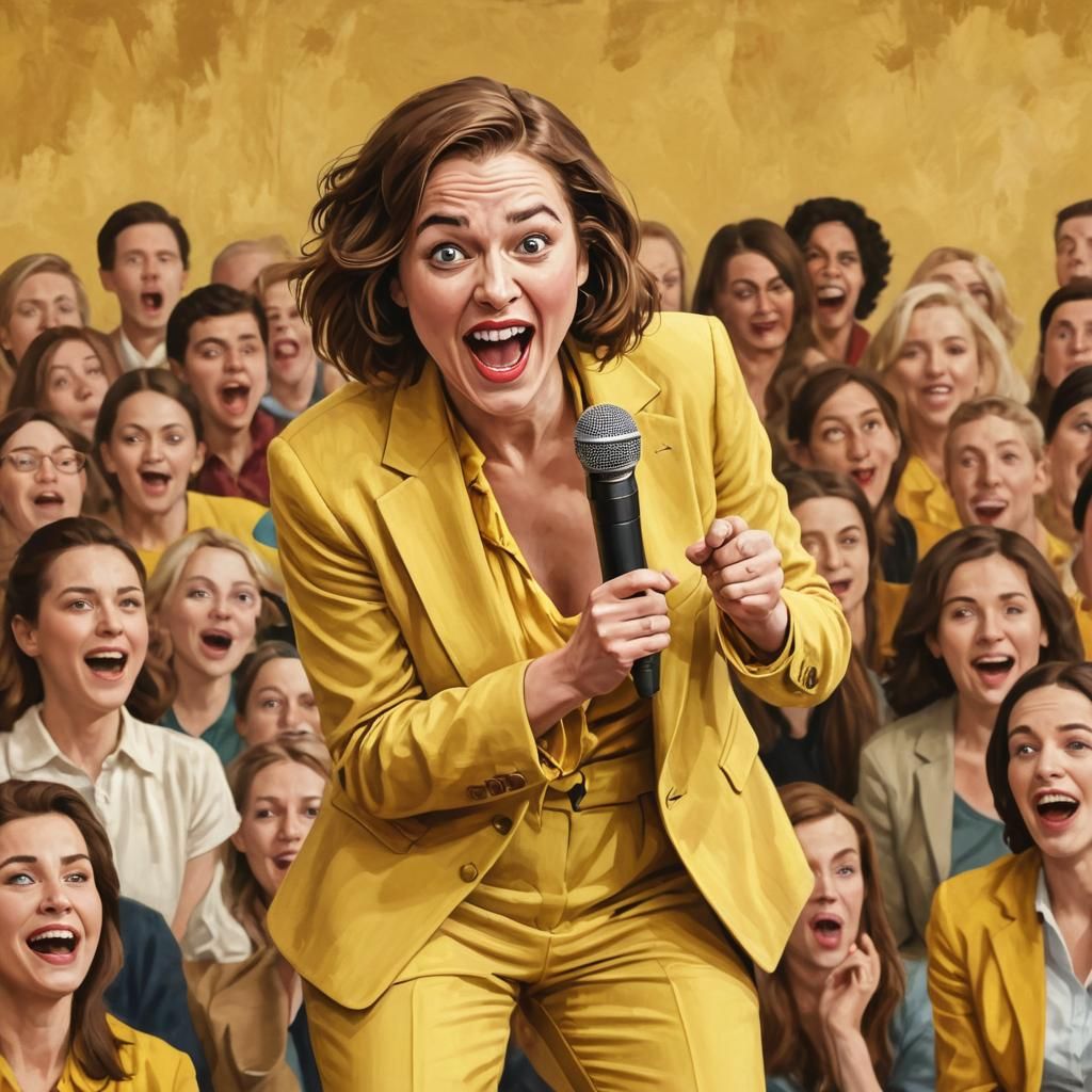 Comedian in Yellow Suit Tells Joke