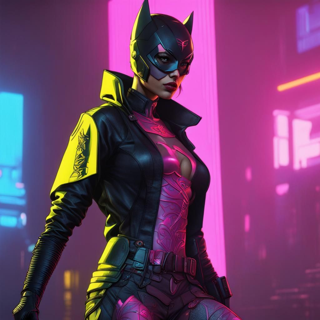 Batgirl in Cyberpunk 2099 Neon Cityscape