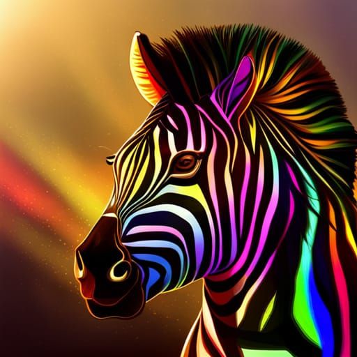 Rainbow Zebra Portrait in Golden Sunset Light