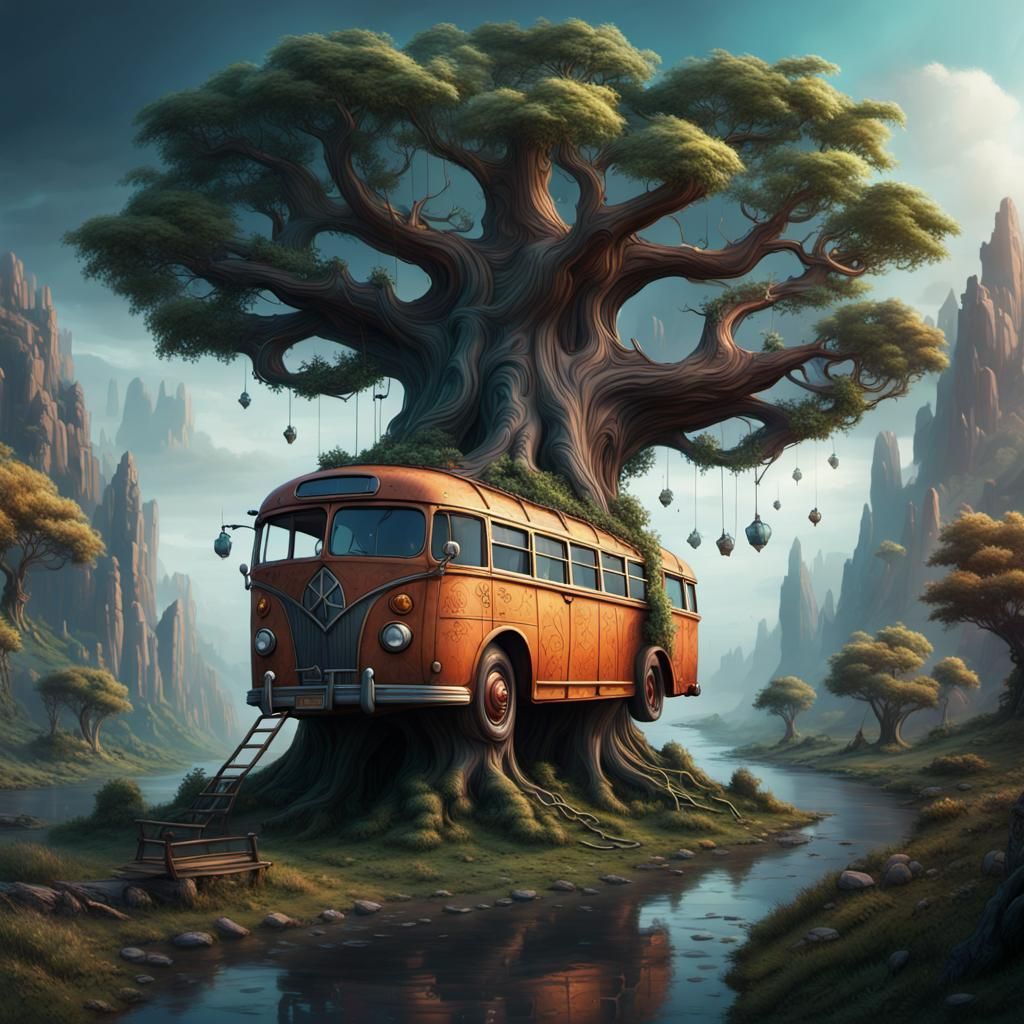 Fantastical Magic Tree Bus Concept Art