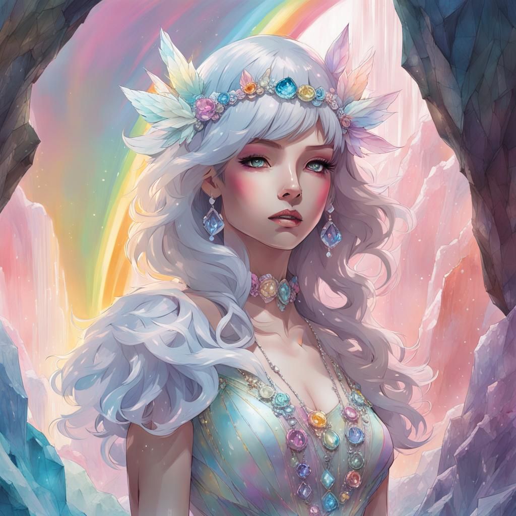 Crystal Girl in Rainbow Dress: Kawaii Art