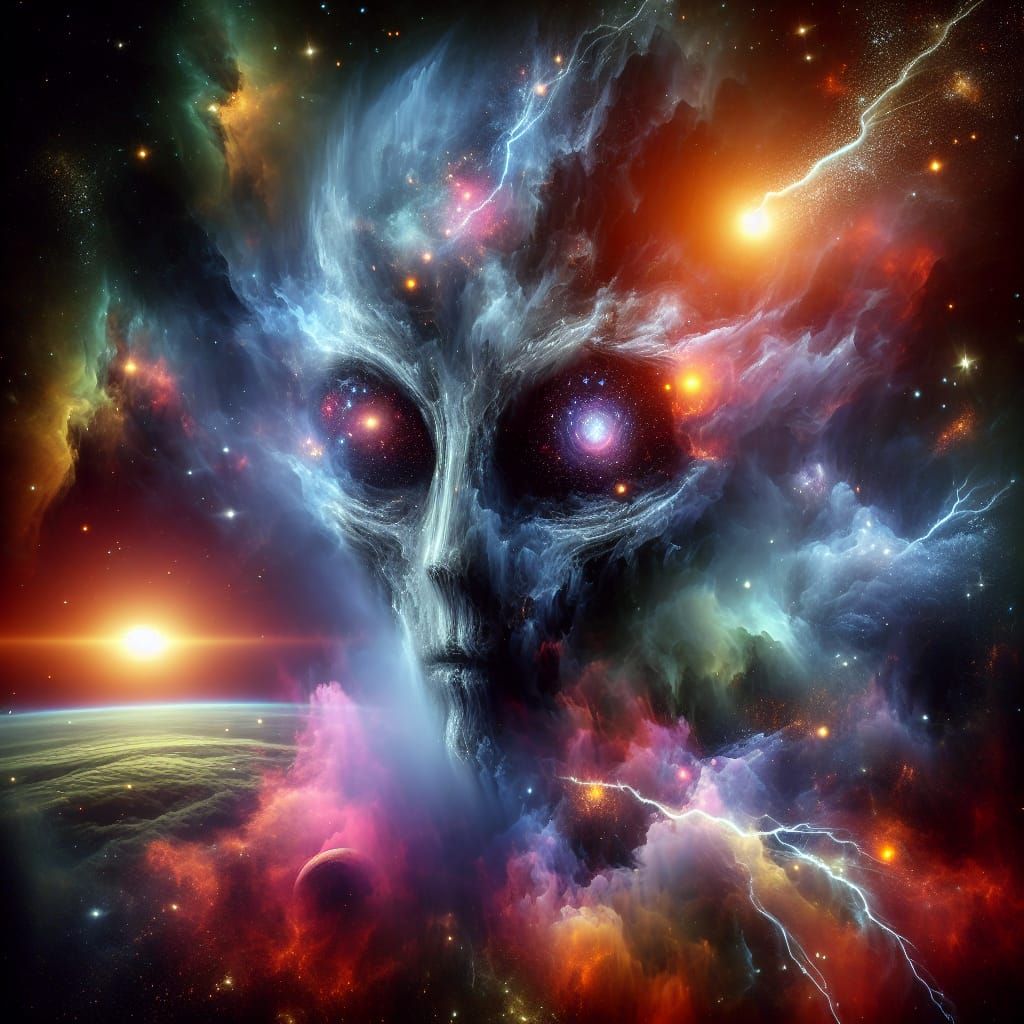 Cosmic Alien Face Emerges from Space Mist