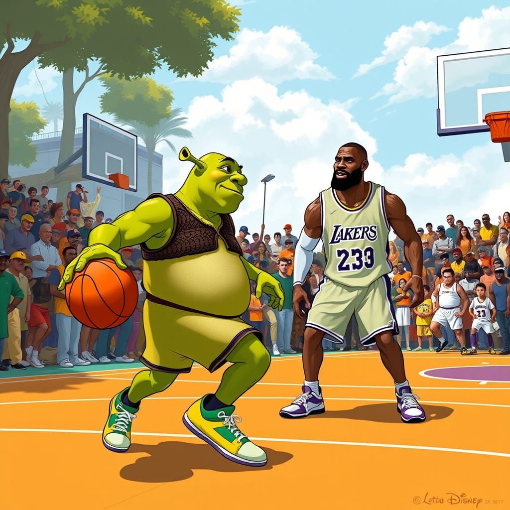 Shrek and LeBron James in Epic Basketball Showdown