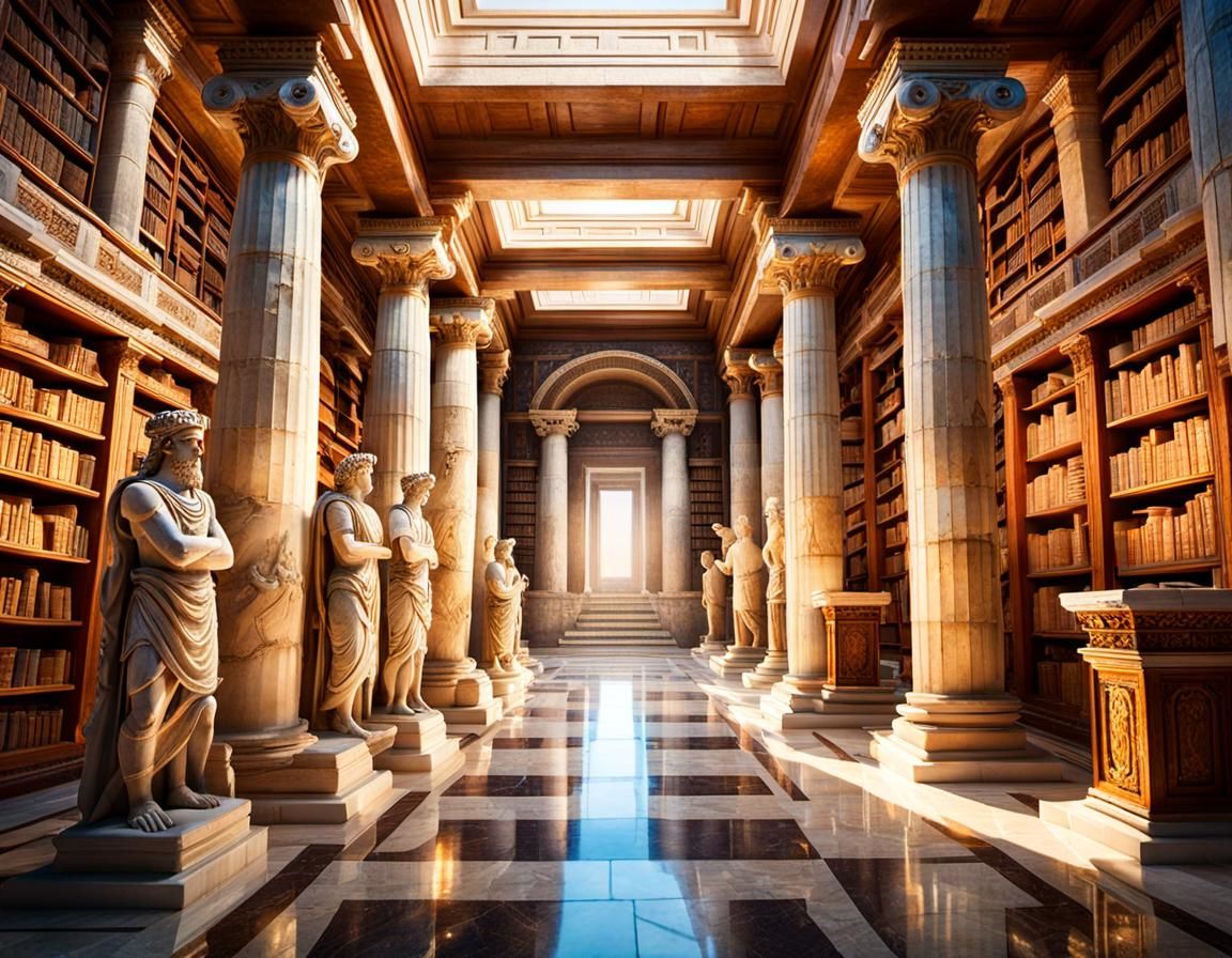 Majestic Library of Greek Gods in Fantasy Style