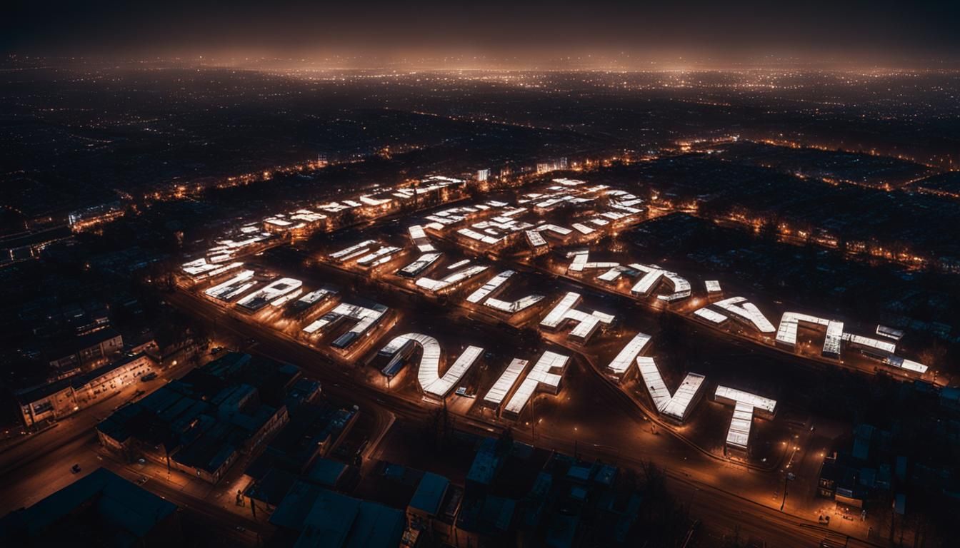 Martian Cityscape at Night with Neon Billboards