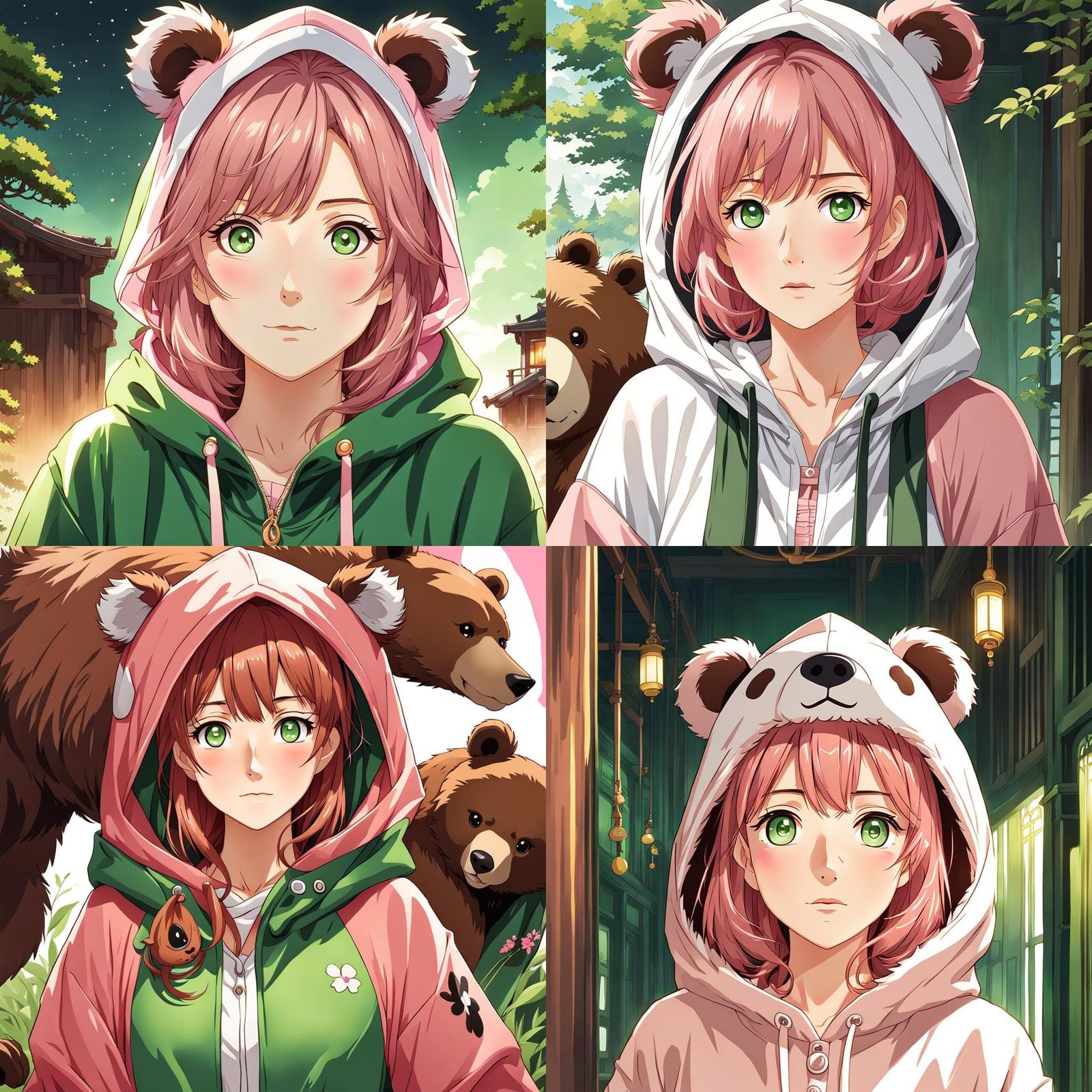 Anime Girl in Bear Onesie, Ghibli Style