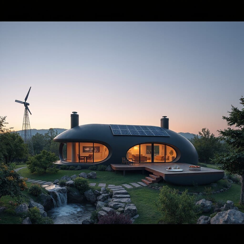 Sustainable Solarpunk Home in Evening Harmony