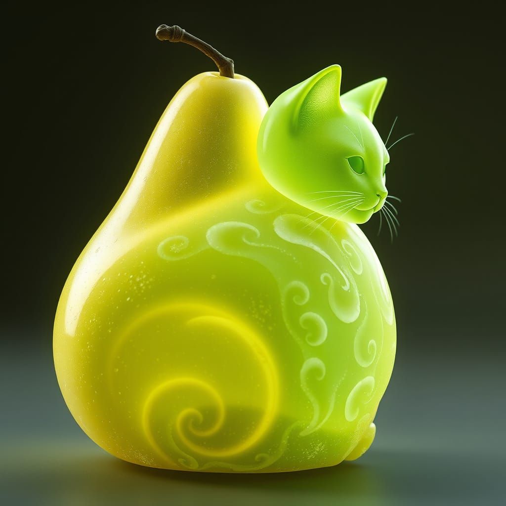 Whimsical Feline Form Emerges from Pear