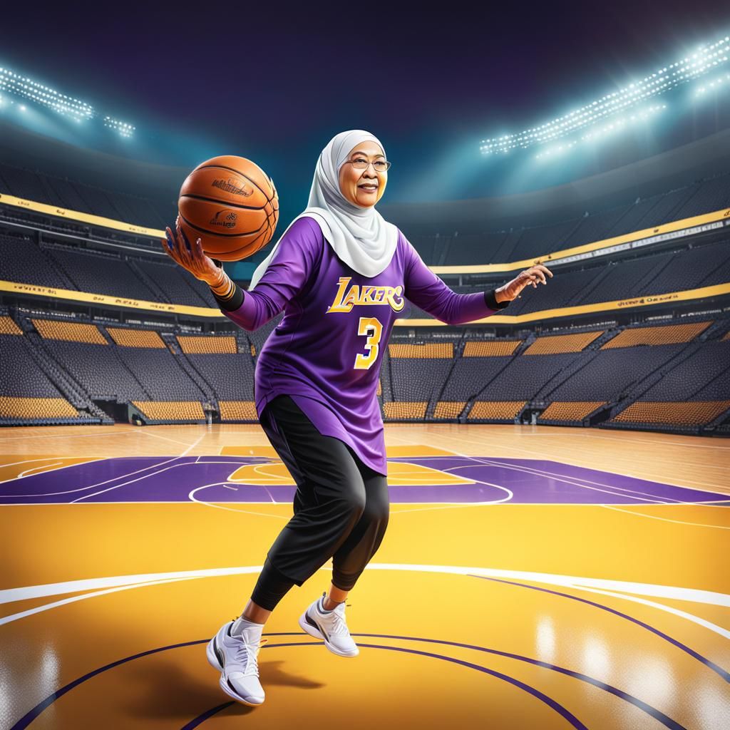Indonesian Grandma Plays Basketball in Lakers Jersey