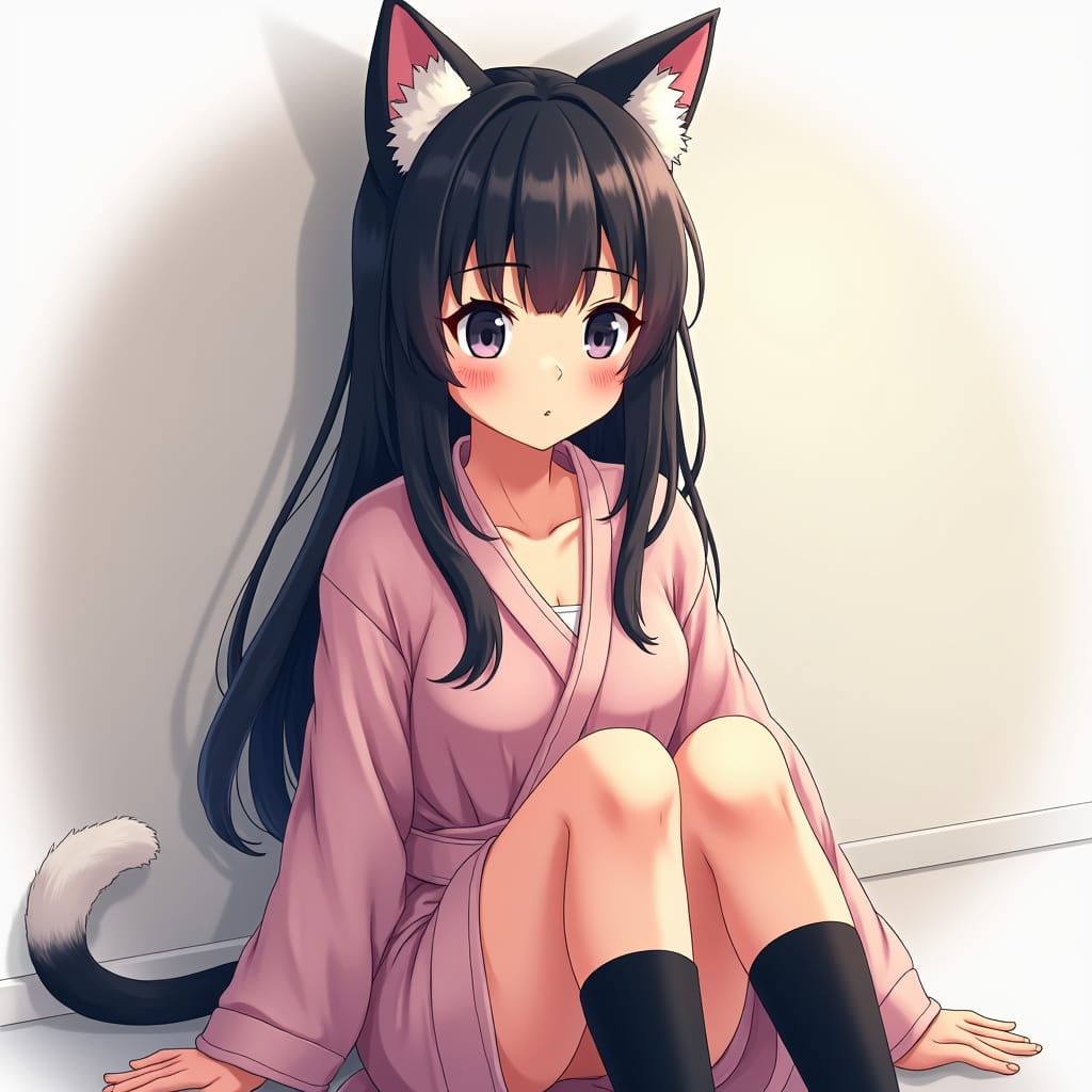 Anime Girl with Cat Ears in Studio Trigger Style