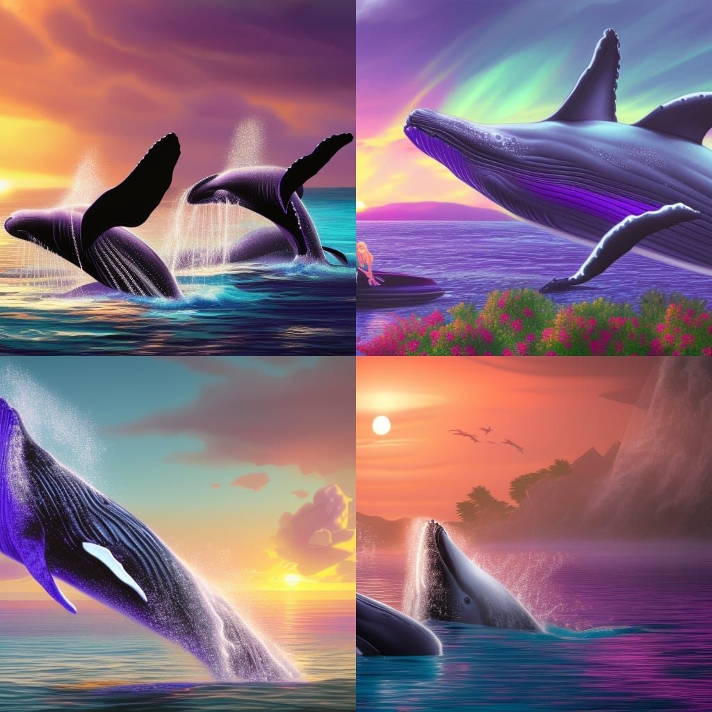 Whales and Aurora at Purple Beach Sunset