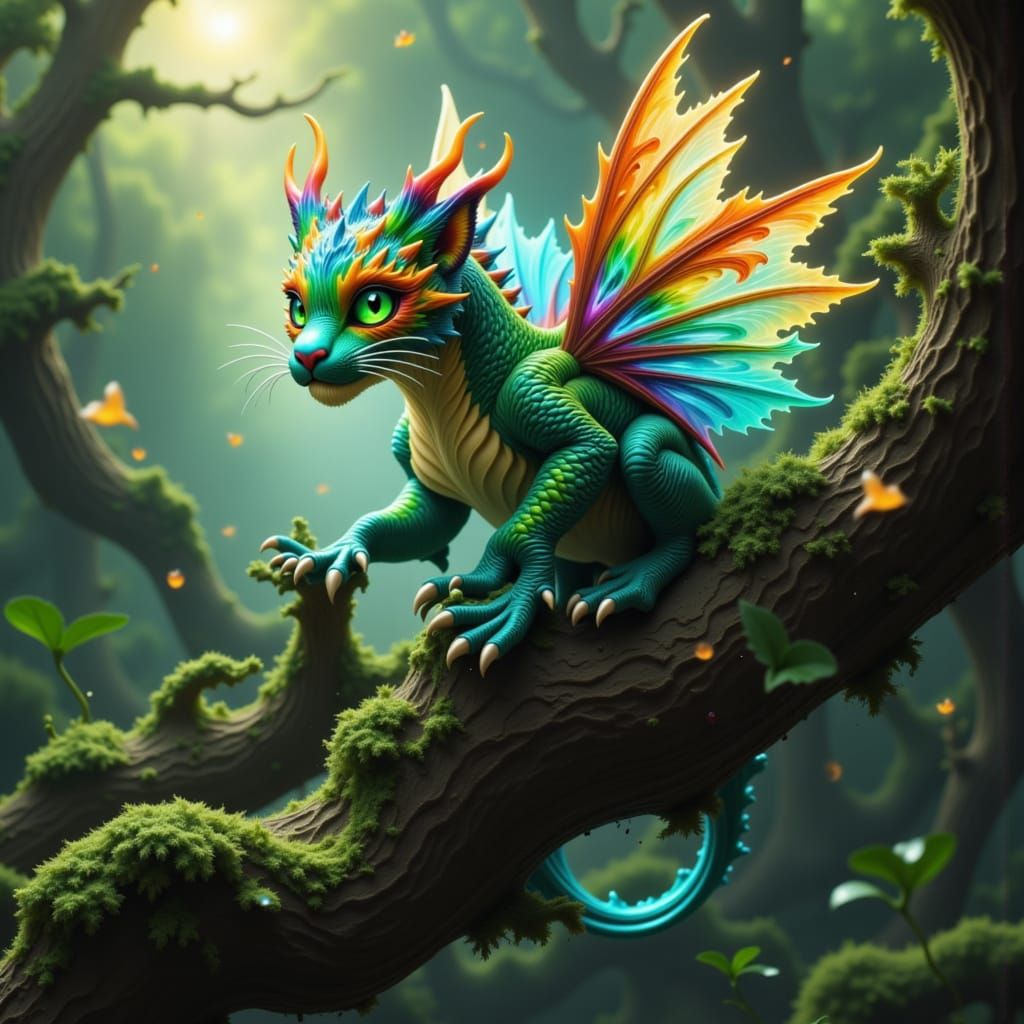 Fairy Dragon Tiger in Misty Forest