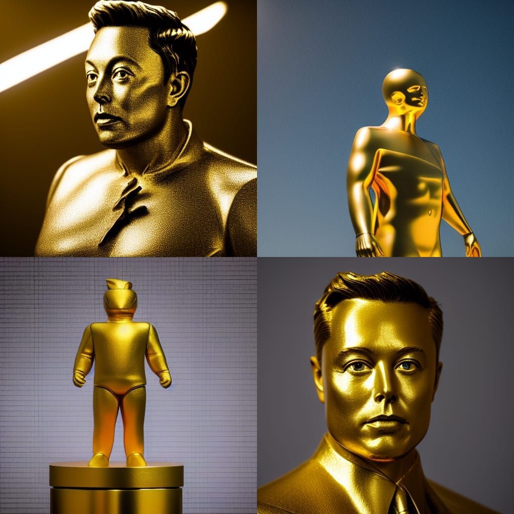 Elon Musk as Gold Statue: Professional Photography