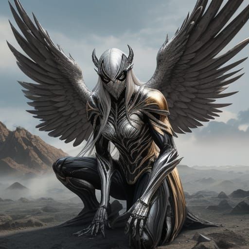 Fallen Angel in Desolate Wasteland, Fantasy Art