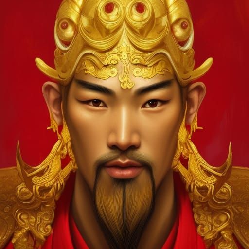 Caishen: God of Wealth Portrait in Hyperdetailed Style