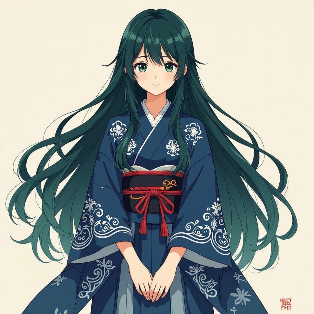Anime Teen Girl in Blue Robe, Vibrant Art Style