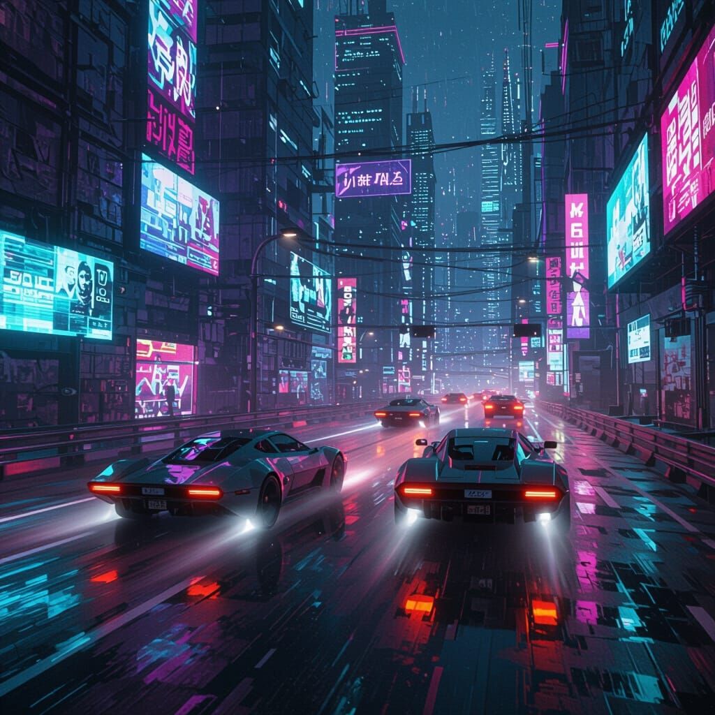 Futuristic City Chase in Cyberpunk Style