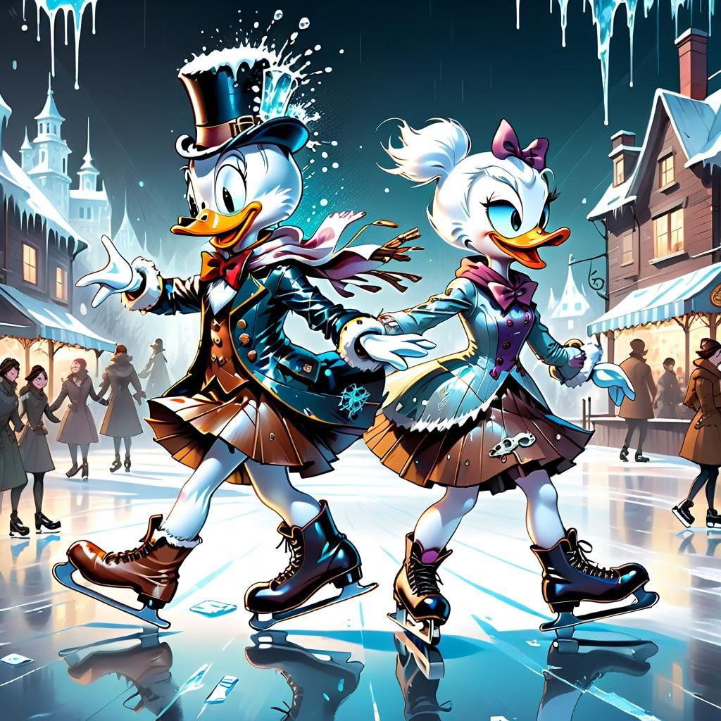 Wintersport ;Donald Duck goes ice skating, with Catrien