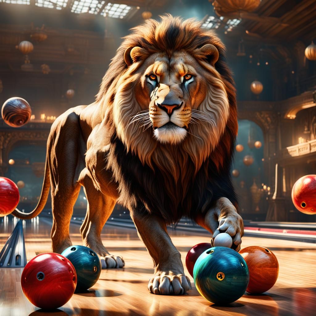 African Lion and Bowling Balls: Fantasy Art