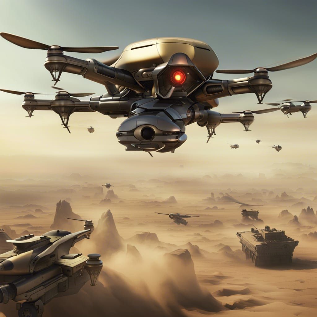 Futuristic Armed Drones Hovering