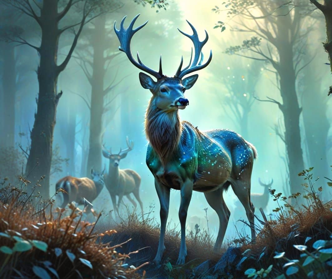 Majestic Deer in Morning Mist Watercolour Illustration