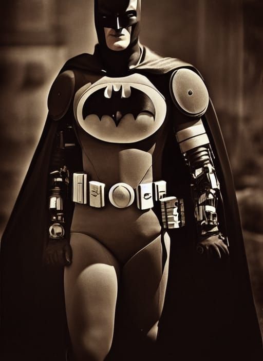 Vintage Sepia Photograph of a Cyborg Batman