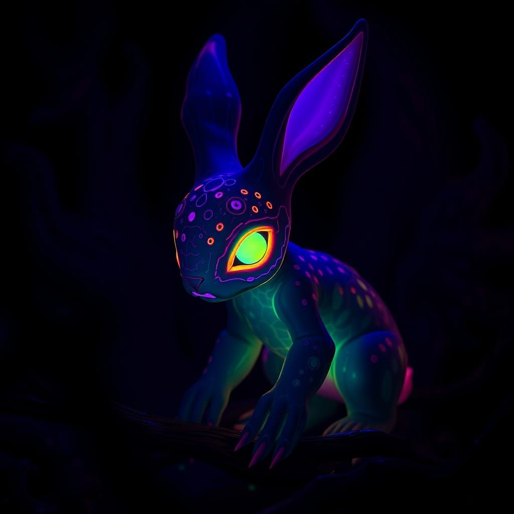 Bioluminescent Bunny Sculpture in Dark Fantasy Style
